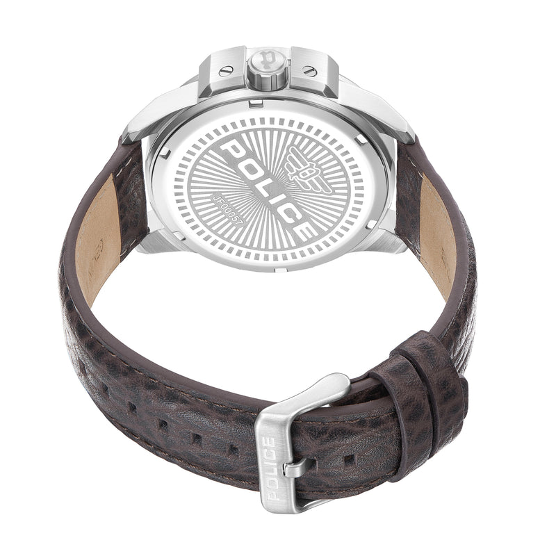 Police Men's Chronograph Watch Leather Strap Grey Brown 44mm - Men's Watch Chronograph Wristwatch