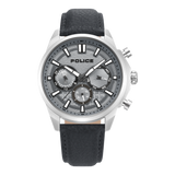 REBEL STAINLESS STEEL STEEL COOL GRAY 10C LEATHER STRAP