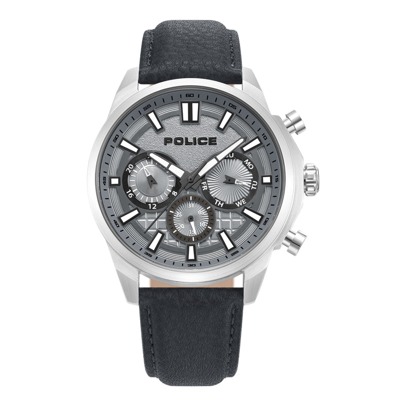 REBEL STAINLESS STEEL STEEL COOL GRAY 10C LEATHER STRAP