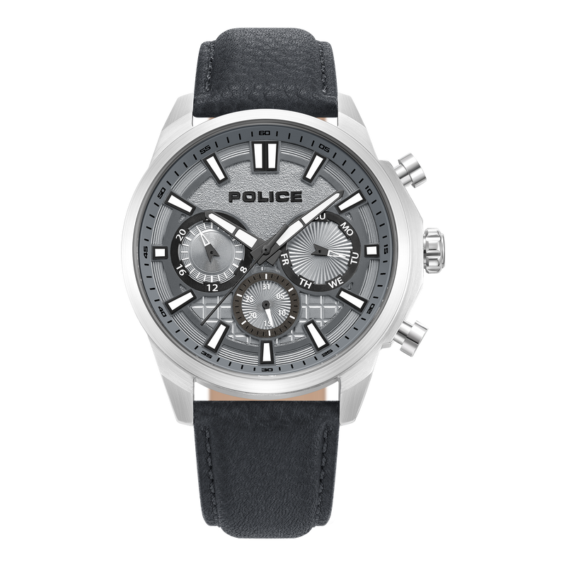 REBEL STAINLESS STEEL STEEL COOL GRAY 10C LEATHER STRAP