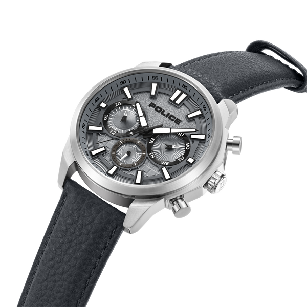 REBEL STAINLESS STEEL STEEL COOL GRAY 10C LEATHER STRAP