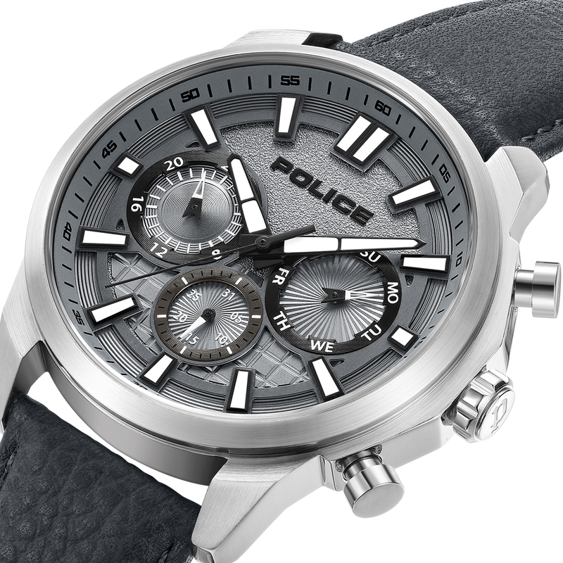 REBEL STAINLESS STEEL STEEL COOL GRAY 10C LEATHER STRAP