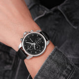 Police Men's Wristwatch Leather Black Chronograph Men's Watch Analog Quartz Time Date Bracelets