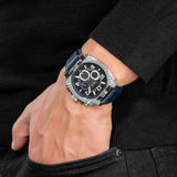 Police Men's Wristwatch Analog Chronograph Leather Blue Silver 44mm Men's Watch Wristwatch