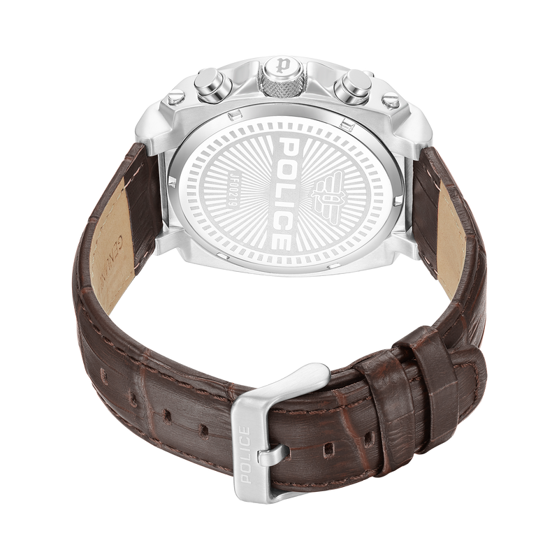 REBEL STAINLESS STEEL STEEL BROWN LEATHER STRAP