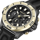 Police Herren Armbanduhr Chronograph Analog Leder Schwarz Gold 44mm - Handgelenk Uhr Herrenuhr - Uhren für Männer