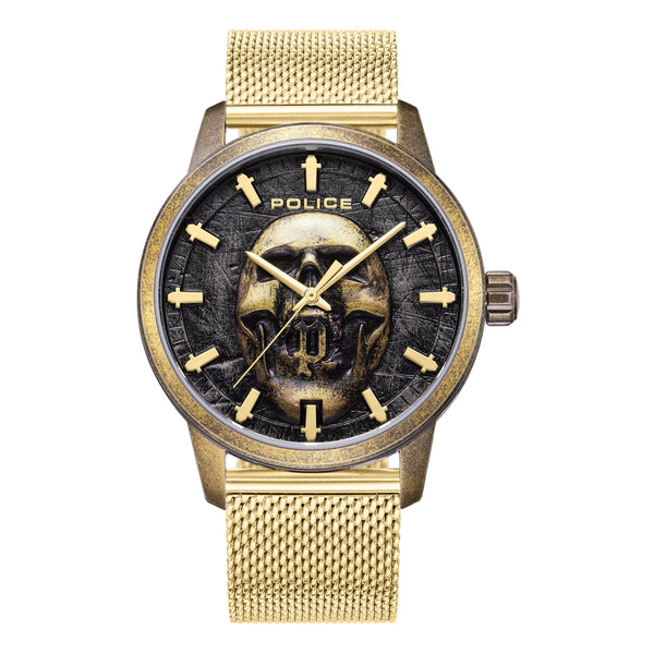 Police quartz watch men's watch stainless steel gold, (analogue watch), men's watch round, extra large (approx. 44x52mm) stainless steel bracelet