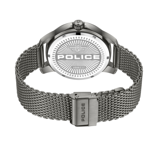 Police quartz watch men's watch stainless steel grey, (analogue watch), men's watch round, extra large (approx. 44x52mm) stainless steel bracelet