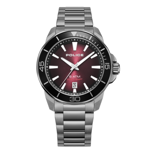 POLICE men's analog watch 'Thornton' size One Size silver grey / red / black