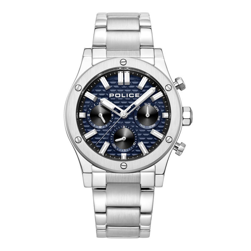 Police Herren Chronograph Uhr Blau/Silber 44mm Edelstahl Armbanduhr Herrenuhr Chronographen Herrenuhren