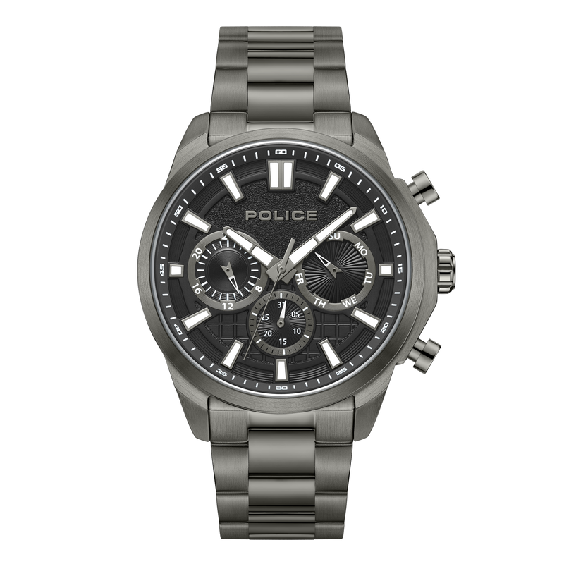 Rangy Herren-Chronograph-Uhr mit schwarzem Zifferblatt und grauem Armband -PEWJK0021003, Grau, GRAU