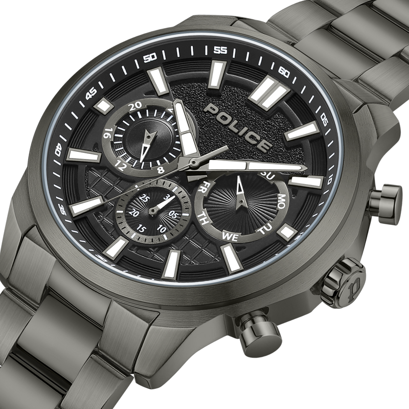 Rangy Herren-Chronograph-Uhr mit schwarzem Zifferblatt und grauem Armband -PEWJK0021003, Grau, GRAU