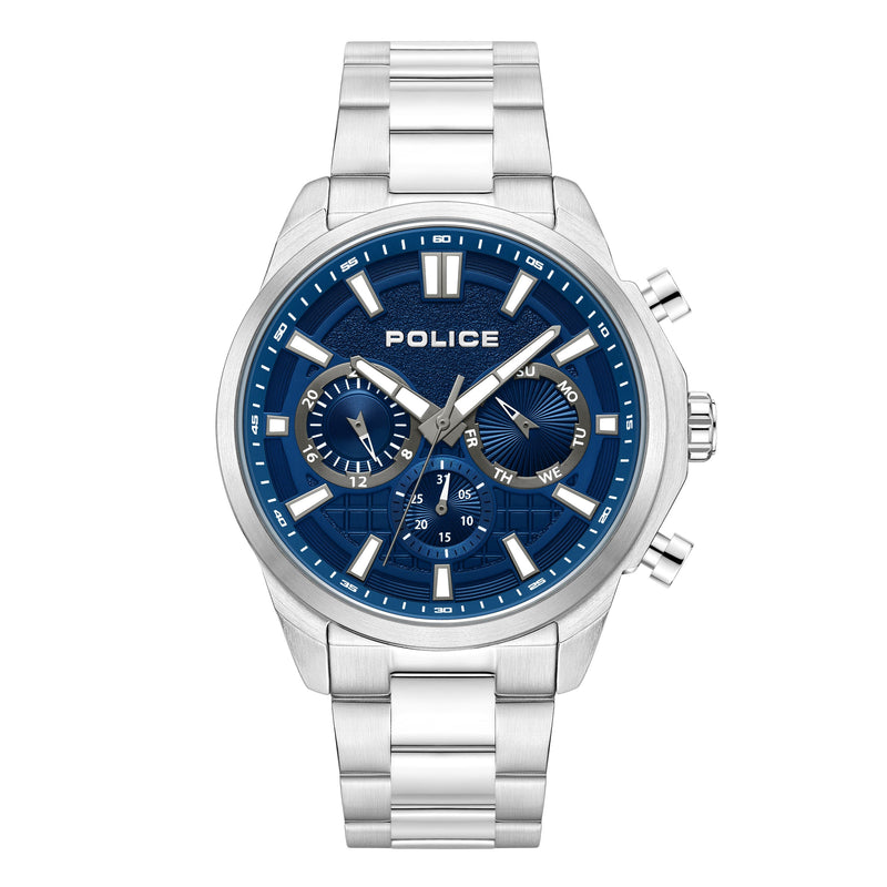 Police Herren Armbanduhr Chronograph Analog Edelstahl Blau/Silber 42 mm - Herrenuhr Chronograph Analog Armbanduhr