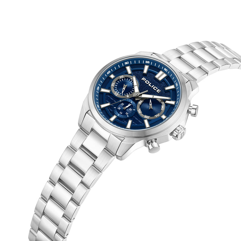 Police Herren Armbanduhr Chronograph Analog Edelstahl Blau/Silber 42 mm - Herrenuhr Chronograph Analog Armbanduhr