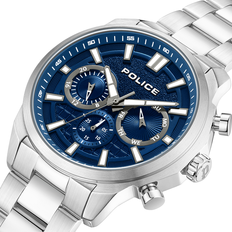 Police Men's Watch Chronograph Analogue Stainless Steel Blue/Silver 42 mm - Men's Watch Chronograph Analogue Wristwatch