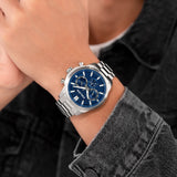 Police Men's Watch Chronograph Analogue Stainless Steel Blue/Silver 42 mm - Men's Watch Chronograph Analogue Wristwatch