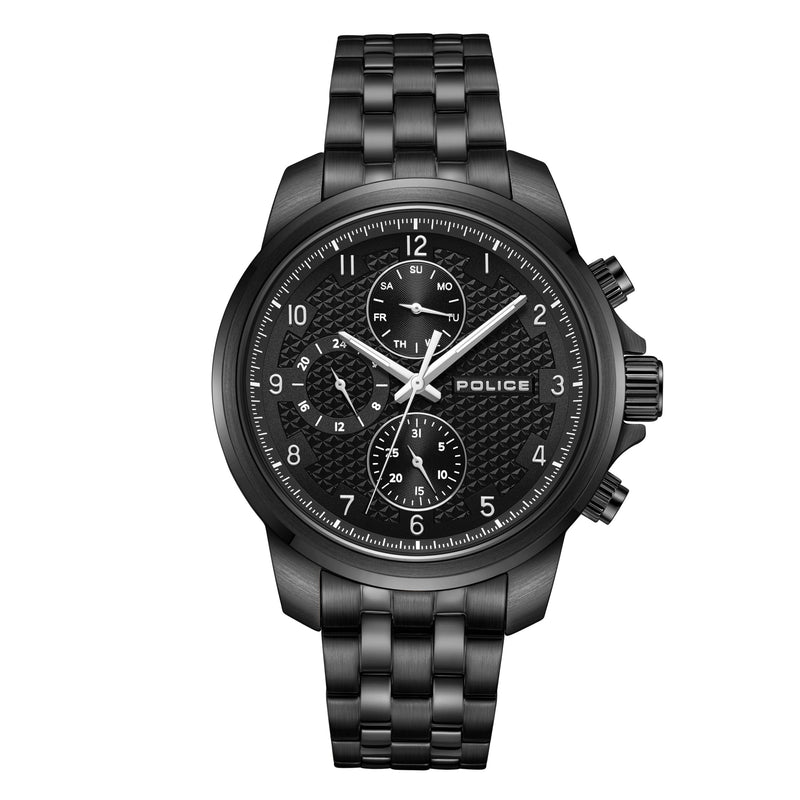 Police Herren Armbanduhr Analog Quarz Edelstahl Schwarz 42mm Chronograph Herrenuhr Armbanduhr Chronographen