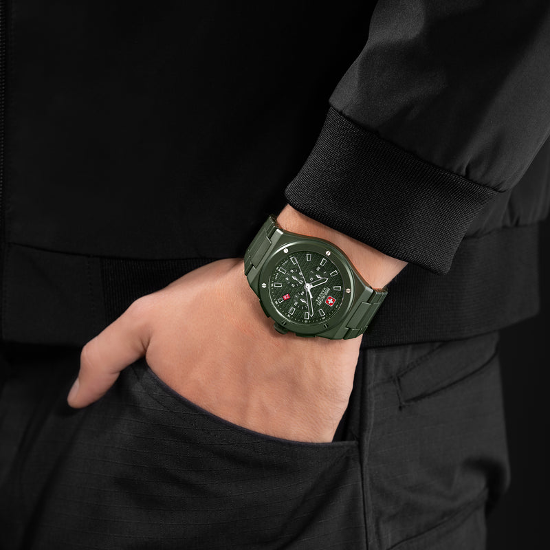 Swiss Military Hanowa Men's Wristwatch Sidewinder Green 42mm Stainless Steel Wristwatch Men's Watch Chronograph Watches Shop