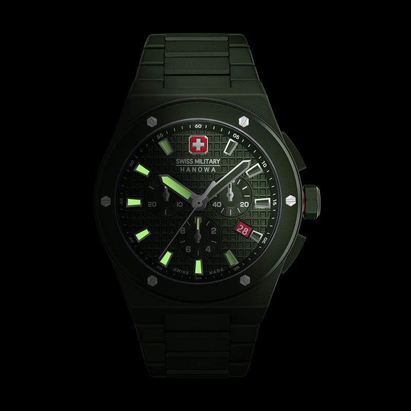 Swiss Military Hanowa Men's Wristwatch Sidewinder Green 42mm Stainless Steel Wristwatch Men's Watch Chronograph Watches Shop