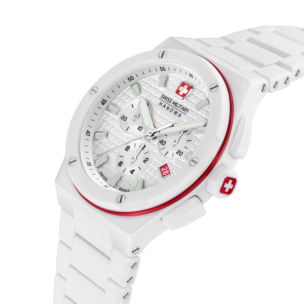 SIDEWINDER CERAMIC Unisex Wristwatch White/Red 42mm Stainless Steel Herrenuhr Chronograph Armbanduhr Quarzuhr