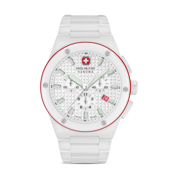 SIDEWINDER CERAMIC Unisex Wristwatch White/Red 42mm Stainless Steel Herrenuhr Chronograph Armbanduhr Quarzuhr