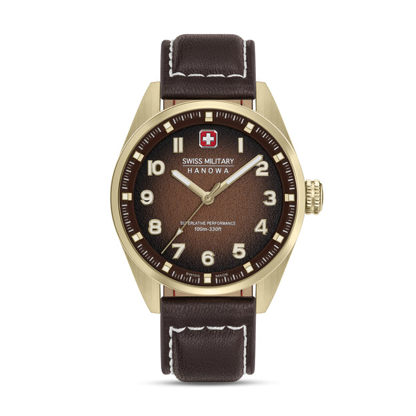 Swiss Military Hanowa Herren Armbanduhr Leder Braun 40mm Analog Armbanduhr - Swiss Made - Wasserdicht - Chronograph - Herrenuhr