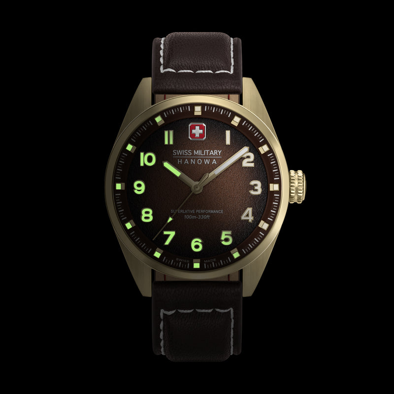 Swiss Military Hanowa Herren Armbanduhr Leder Braun 40mm Analog Armbanduhr - Swiss Made - Wasserdicht - Chronograph - Herrenuhr