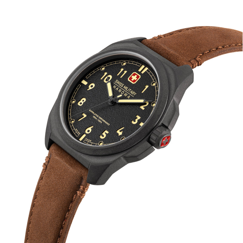 Swiss Military Hanowa Herren Armbanduhr Analog Leder Schwarz 42mm - Automatik Uhren Herren Chronograph