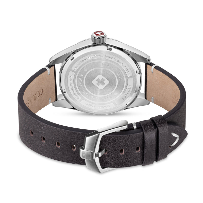 FALCON 42 MM STAINLESS STEEL CASE DARK BROWN LEATHER STRAP