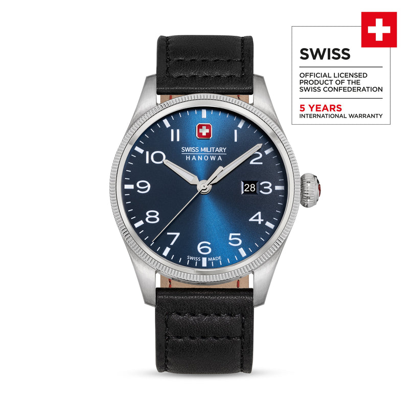 Swiss Military Hanowa Unisex Analog Armbanduhr Leder Blau Herrenuhr Chronograph Quarz Uhr