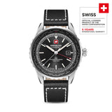 Swiss Military Hanowa Men's Wristwatches Analog Watches Leather/Stainless Steel Black 42mm GMT Armbanduhr Herren