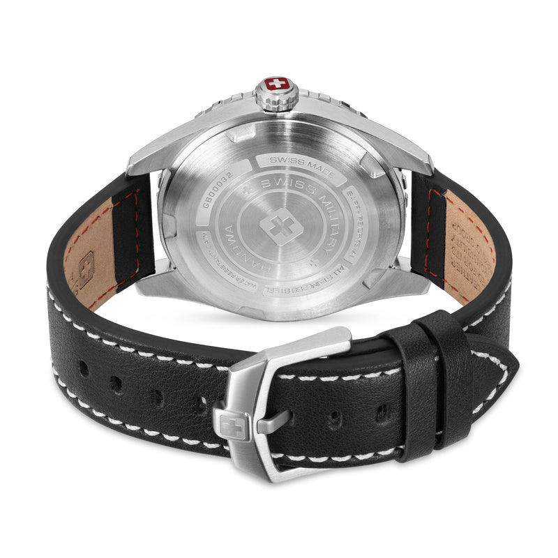 AFTERBURN GMT 44 MM STAINLESS STEEL CASE BLACK COLOR LEATHER STRAP