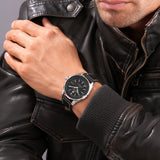 AFTERBURN GMT 44 MM STAINLESS STEEL CASE BLACK COLOR LEATHER STRAP