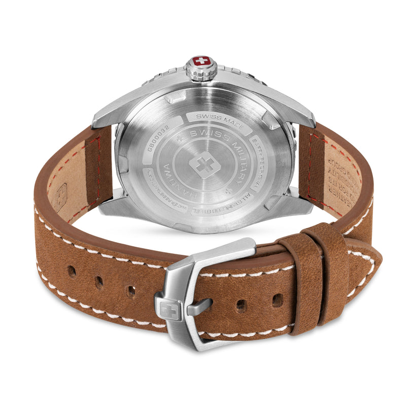 AFTERBURN GMT 44 MM STAINLESS STEEL CASE BROWN LEATHER STRAP