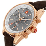 AFTERBURN CHRONO Herren Armbanduhr Chronograph Leder Armband Roségold Grau 42 mm - Swiss Made