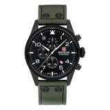 Swiss Military Hanowa Herren Chronograph Uhr Leder Armband Grün Schwarz 44mm Herrenuhr Chronographen Armbanduhr