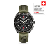 Swiss Military Hanowa Men's Analog Chronograph Green Leather 43mm Watch Men's Watch Wristwatch Chronograph Leather