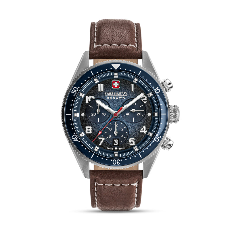 Swiss Military Hanowa Herren Armbanduhr Analog Leder Braun 42mm Chronograph Herrenuhr Uhren Armbänder