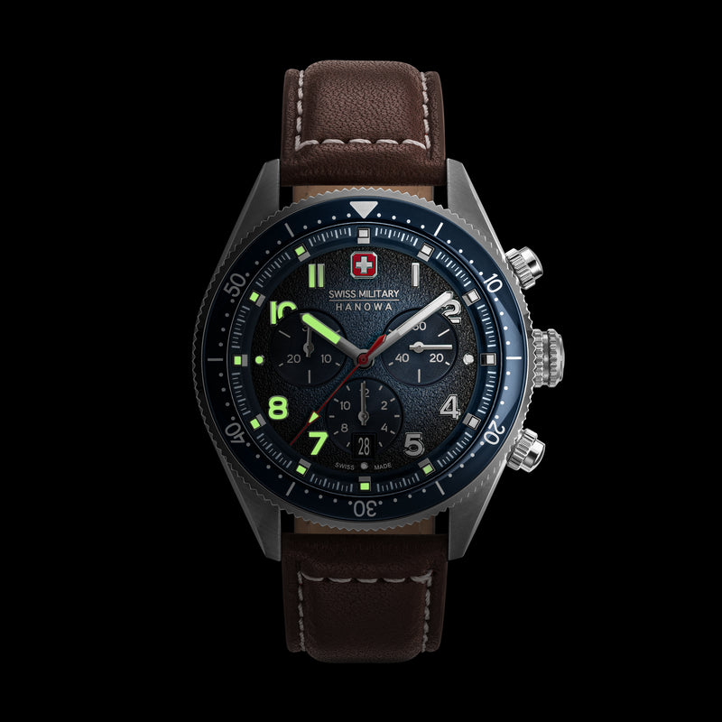 Swiss Military Hanowa Herren Armbanduhr Analog Leder Braun 42mm Chronograph Herrenuhr Uhren Armbänder