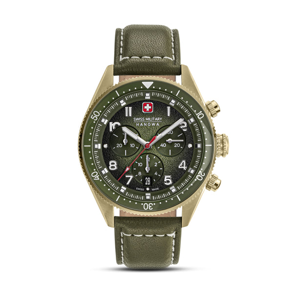 Swiss Military Hanowa Herren Armbanduhr Leder Grün 42mm Chronograph Herrenuhr Armbanduhr Uhren