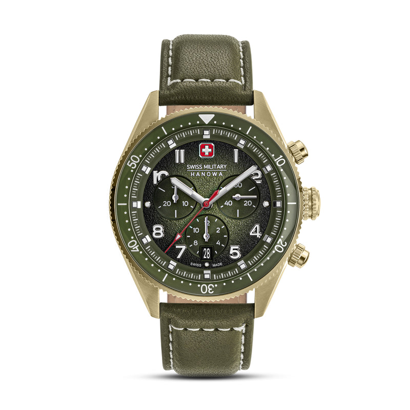 Swiss Military Hanowa Herren Armbanduhr Leder Grün 42mm Chronograph Herrenuhr Armbanduhr Uhren