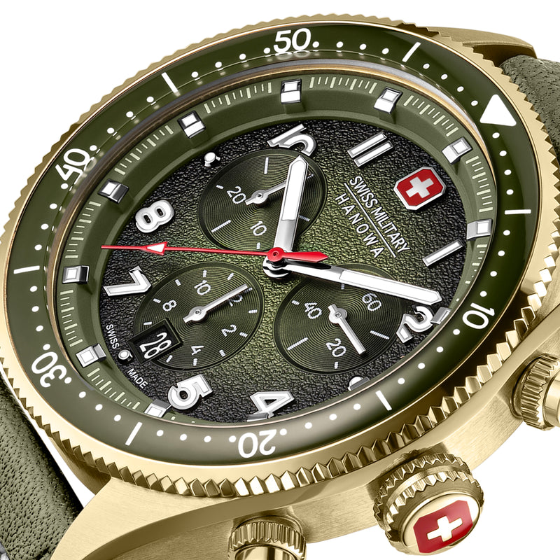 Swiss Military Hanowa Herren Armbanduhr Leder Grün 42mm Chronograph Herrenuhr Armbanduhr Uhren