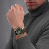 GREYHOUND CHRONO 43MM STAINLESS STEEL CASE OLIVE LEATHER STRAP