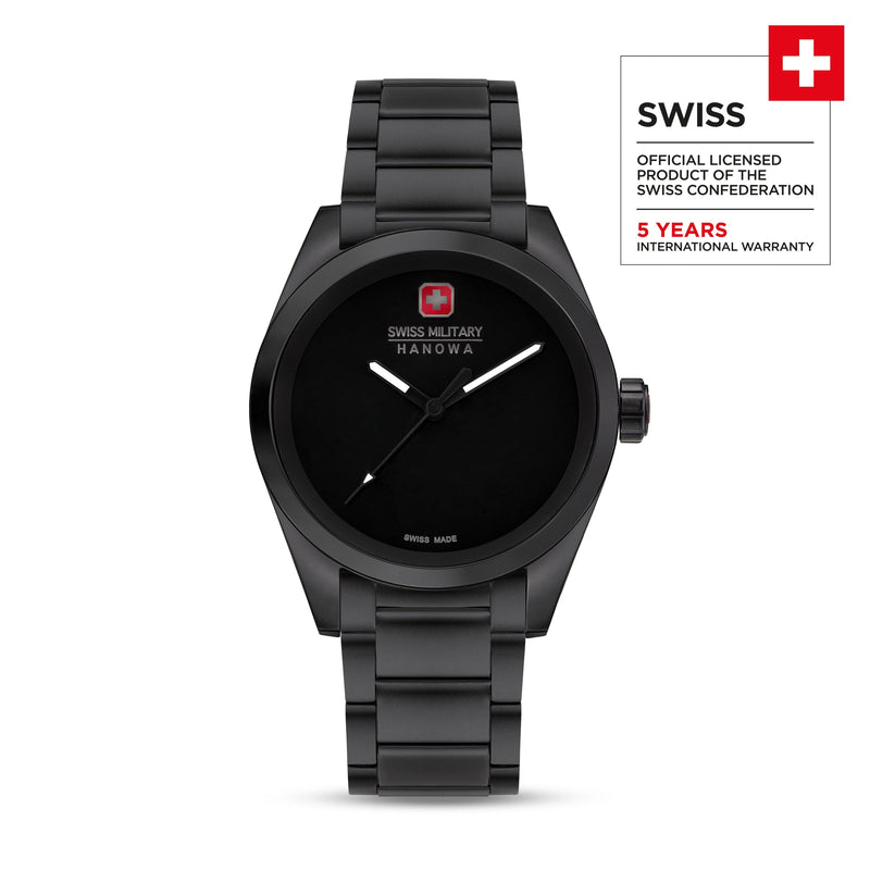 Swiss Military Hanowa Unisex Armbanduhr Analog 40mm Schwarz Edelstahl - Swiss Made - Herrenuhr Damen