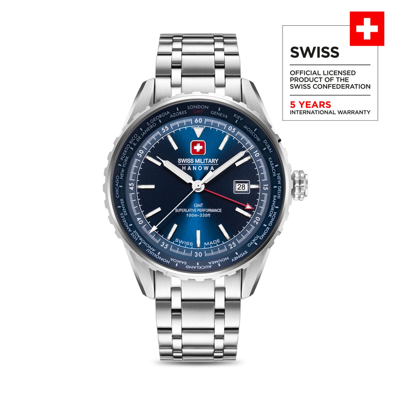 Swiss Military Hanowa Men's Watch Afterburn GMT 42mm Stainless Steel Blue - Chronograph Automatic - Watches - Wristwatch - Men's Watch