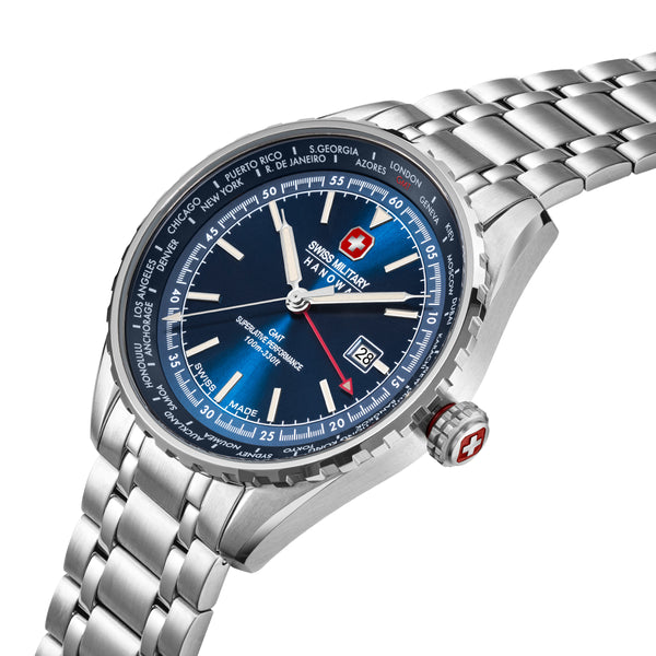 Swiss Military Hanowa Men's Watch Afterburn GMT 42mm Stainless Steel Blue - Chronograph Automatic - Watches - Wristwatch - Men's Watch