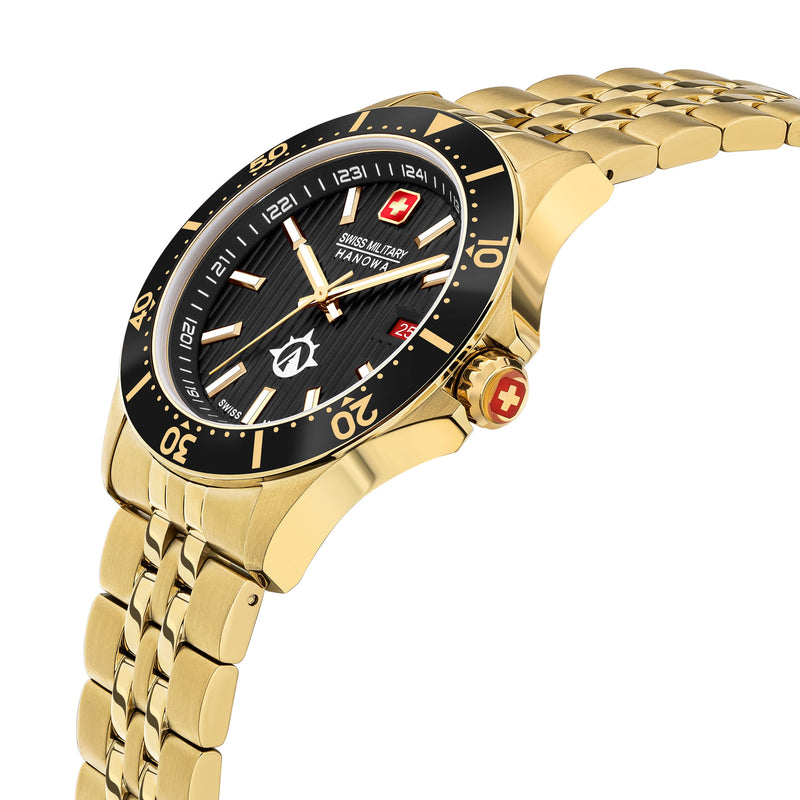 FLAGSHIP X  Gold/Schwarz 42mm Edelstahl - Swiss Made