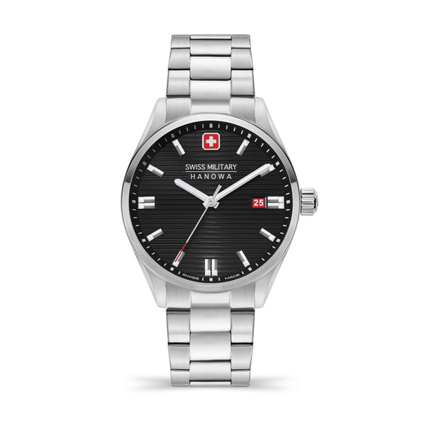 Swiss Military Hanowa Quarzuhr ROADRUNNER, SMWGH2200101, Armbanduhr, Herrenuhr, Schweizer Uhr, Datum, Saphirglas, Swiss Made, Schwarz