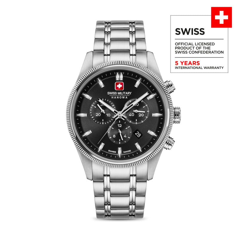 Swiss Military Hanowa Herren Armbanduhr Chronograph Edelstahl Schwarz 42mm - Herrenuhren - Luxusuhren - Swiss Made