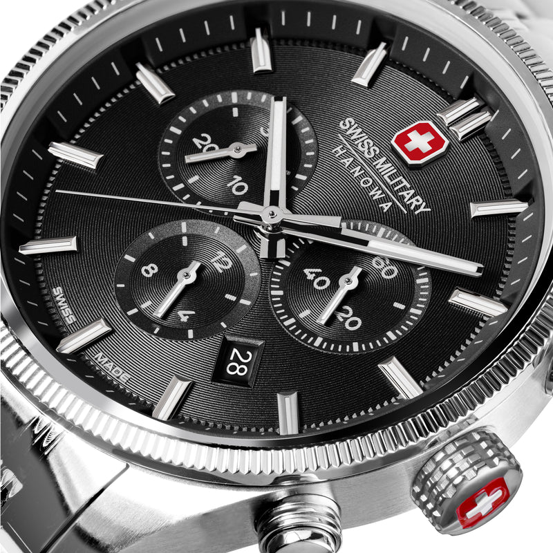 Swiss Military Hanowa Men's Wristwatch Chronograph Stainless Steel Black 42mm - Men's Watches - Luxury Watches - Swiss Made